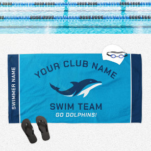 Personalized Blue Navy Swim Team Swimmer Name Beach Towel