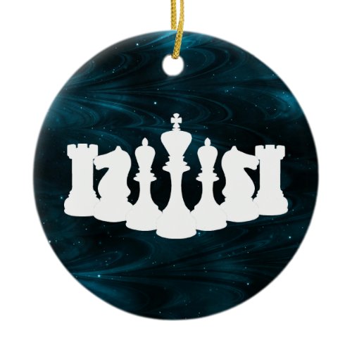 Personalized Blue Nebula Chess King Christmas Ceramic Ornament