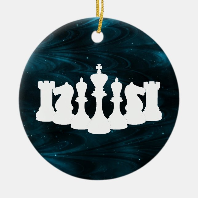 Personalized Blue Nebula Chess King Christmas Ceramic Ornament (Front)