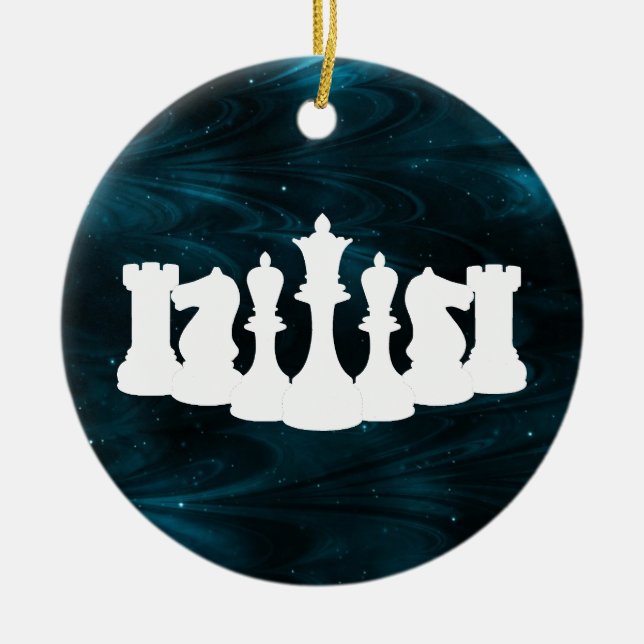 Personalized Blue Nebula Chess Ornament (Front)
