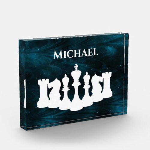 Personalized Blue Nebula Chess Piece King Photo Block