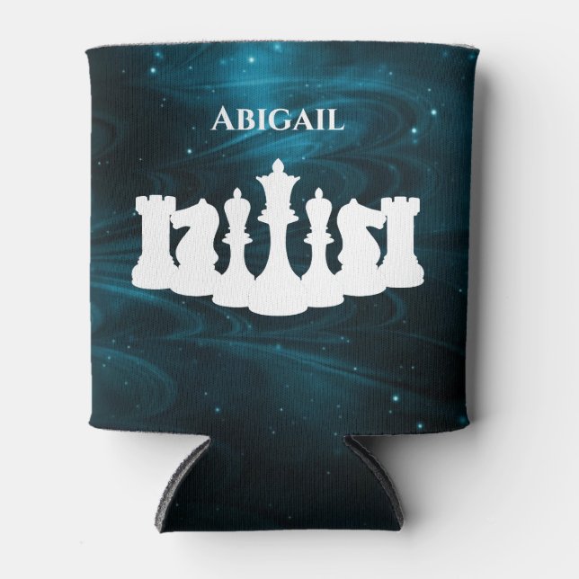 Personalized Blue Nebula Chess Piece Queen Can Cooler (Front)