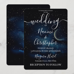 Personalized Blue Night Sky Moon Wedding Invitation