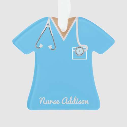 Personalized Blue Nurse Scrubs Nursing Gift Ornament