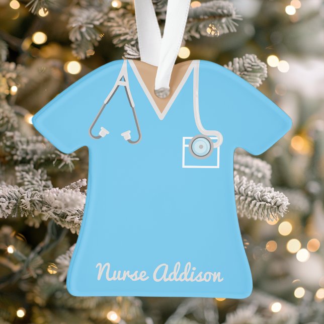 Personalized Blue Nurse Scrubs Ornament (Creator Uploaded)