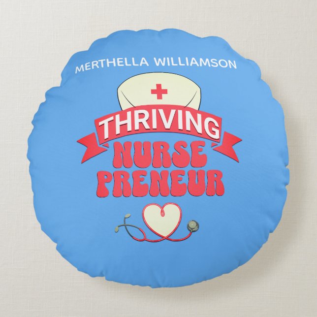 Personalized Blue NURSEPRENEUR Nurse Entrepreneur Round Pillow (Front)