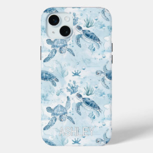 Personalized Blue Ocean Under The Sea Turtles iPhone 15 Plus Case