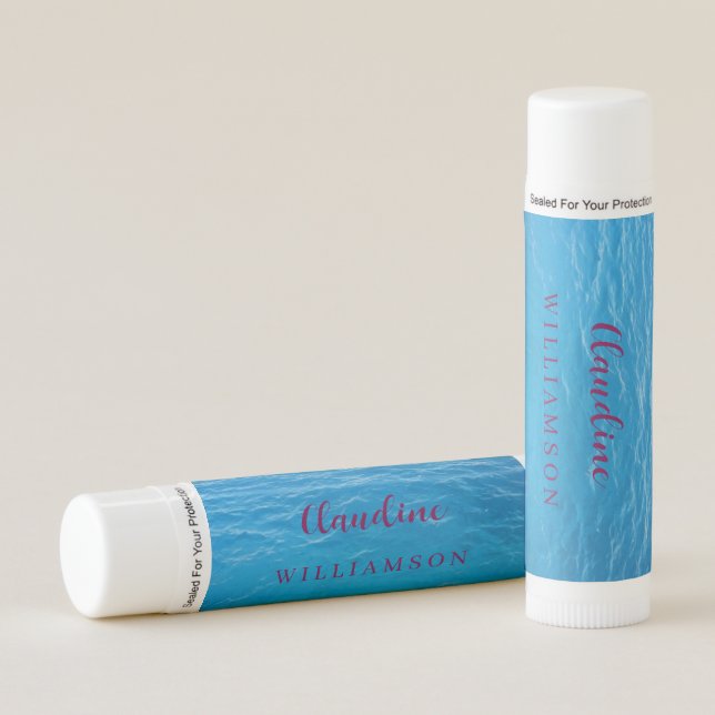 Personalized Blue Ocean Water Background Lip Balm (Front)