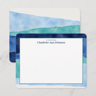 Personalized Blue Ocean Watercolor Flat Note Card