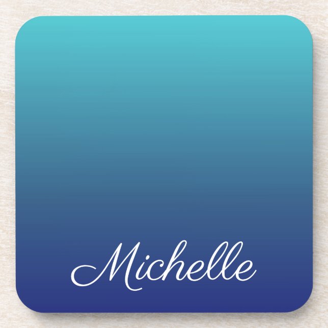 Personalized blue ombre gradient beverage coaster (Front)