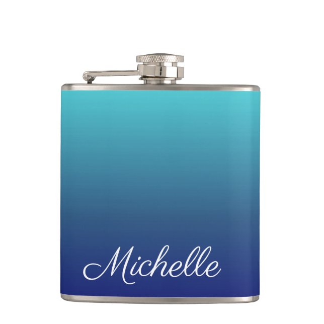 Personalized blue ombre gradient flask (Front)