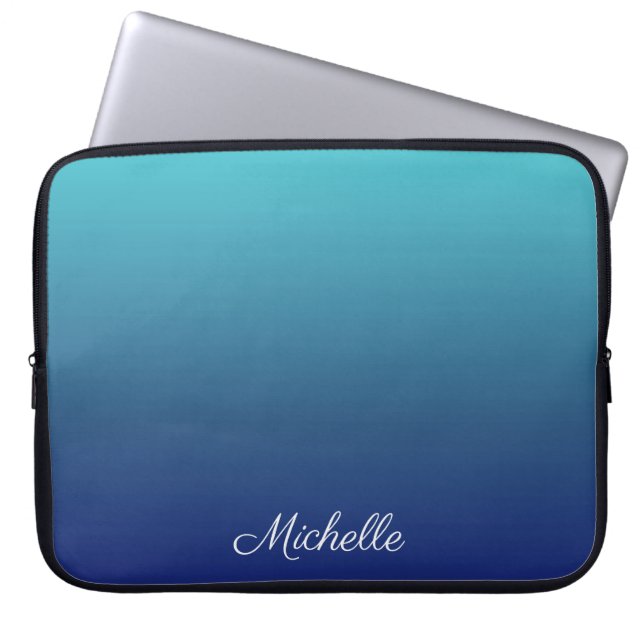 Personalized blue ombre gradient laptop sleeve (Front)