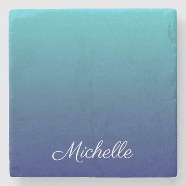Personalized blue ombre gradient stone coaster (Front)