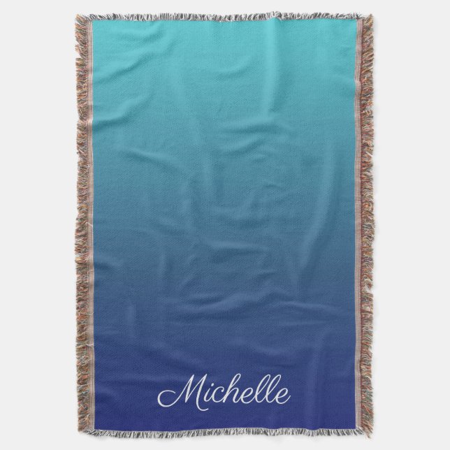 Personalized blue ombre gradient throw blanket (Front Vertical)