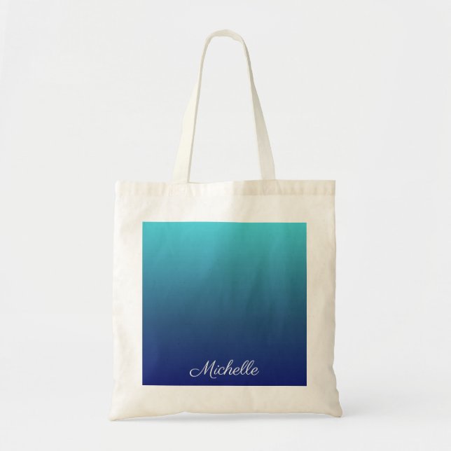 Personalized blue ombre gradient tote bag (Front)