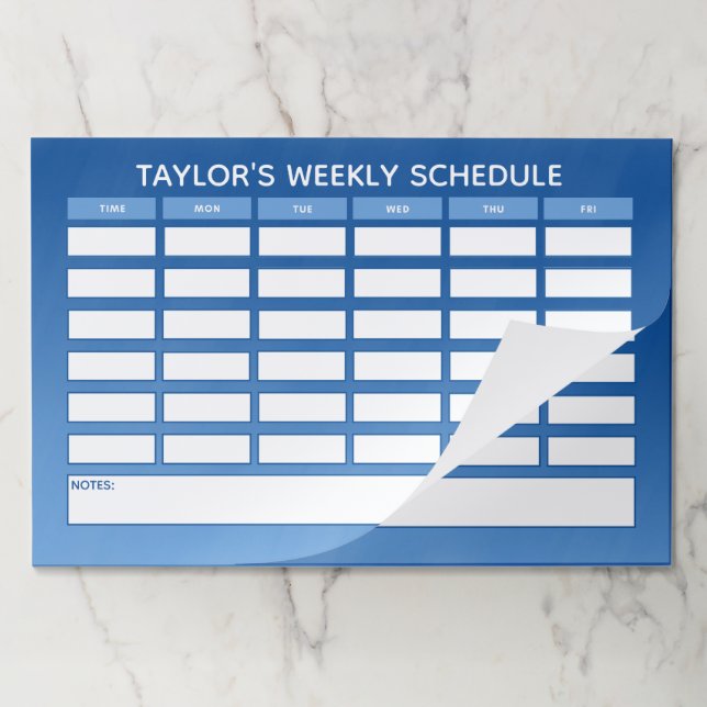 Personalized Blue Ombre Weekly School Schedule Paper Pad (Folded)