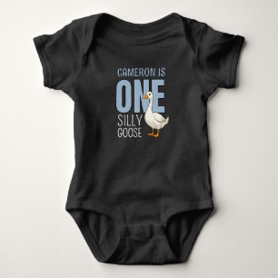 Personalized Blue One Silly Goose First Birthday Baby Bodysuit