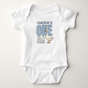 Personalized Blue One Silly Goose First Birthday Baby Bodysuit