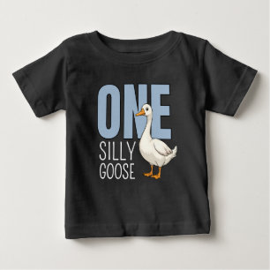 Personalized Blue One Silly Goose First Birthday Baby T-Shirt