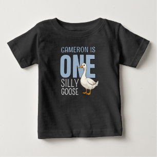 Personalized Blue One Silly Goose First Birthday Baby T-Shirt