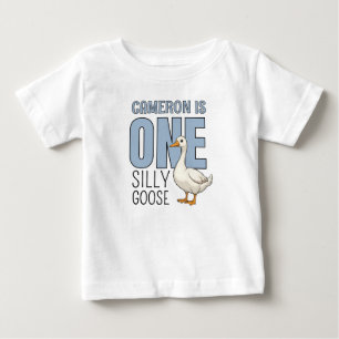 Personalized Blue One Silly Goose First Birthday Baby T-Shirt