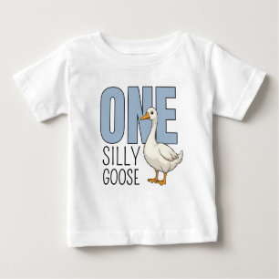 Personalized Blue One Silly Goose First Birthday Baby T-Shirt