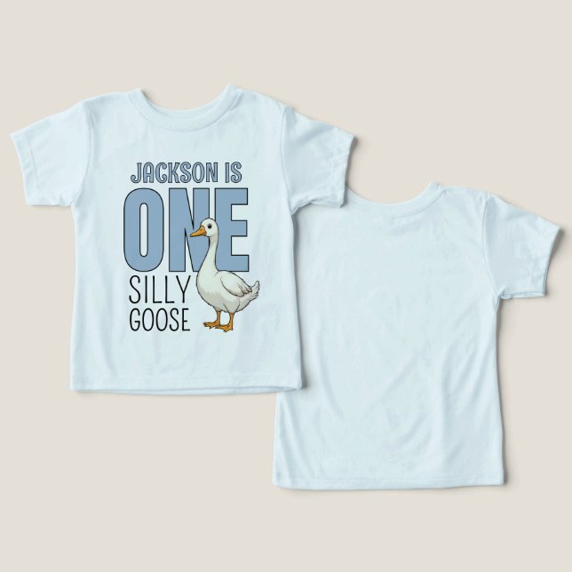 Personalized Blue One Silly Goose First Birthday Toddler T-shirt (Design Front & Back)