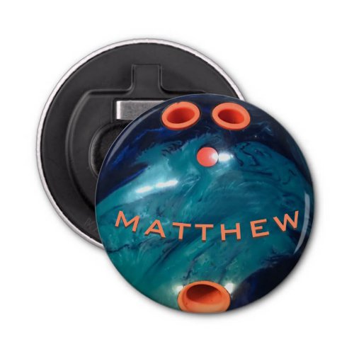 Personalized Blue Orang Bowling Ball Bottle Opener
