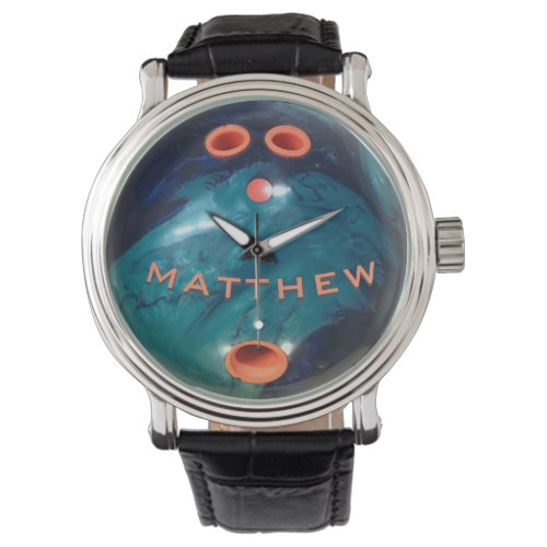 Personalized Blue Orange Bowling Ball  Watch