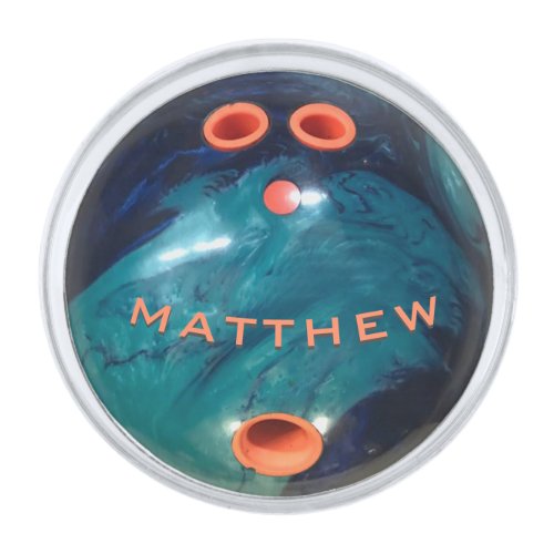 Personalized Blue Orange Bowling Team Ball  Silver Finish Lapel Pin