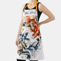 Personalized Blue & Orange Koi Fish Apron Gift 