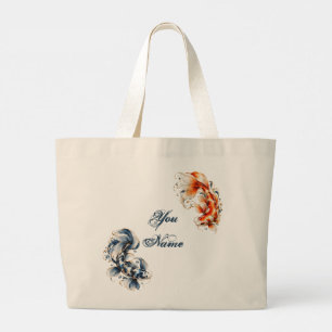 Personalized Blue & Orange Koi Fish Tote Bag Gift