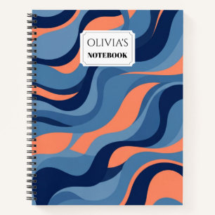 Personalized Blue & Orange Swirl Spiral Notebook