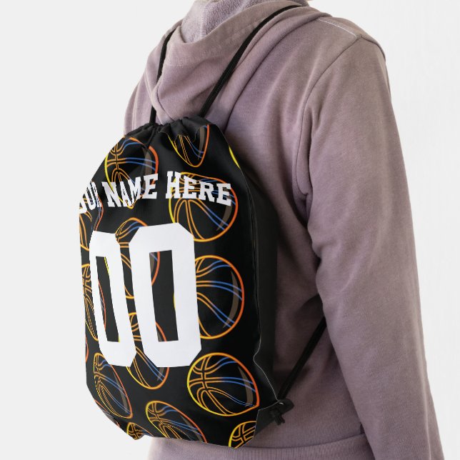 Personalized Blue Orange Yellow  Basketball Sports Drawstring Bag (Insitu)