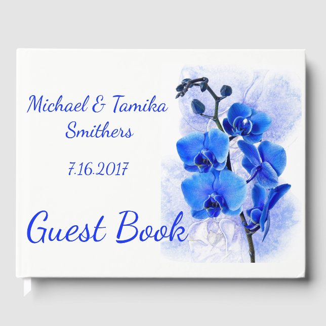 Personalized Blue Orchids Wedding Guest Book (Front)