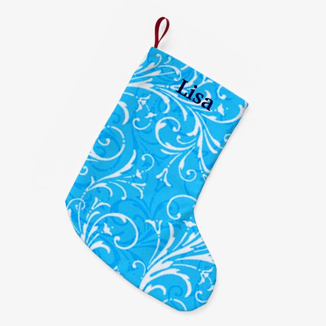 Personalized Blue Ornamental Christmas Stocking (Front (Hanging))