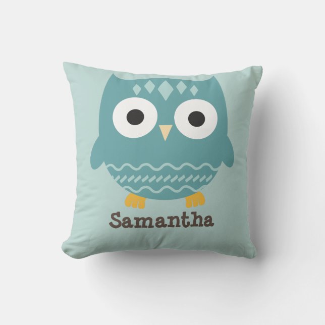 Personalized Blue Owl Pillow (Front)