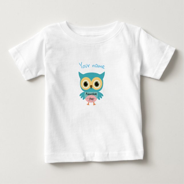 Personalized blue owl white baby T-Shirt (Front)