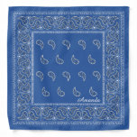 Personalized blue paisley bandana, edit name bandana