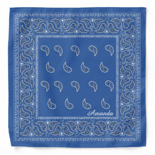 Personalized blue paisley bandana, edit name bandana