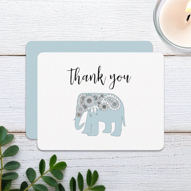 Personalized Blue Paisley Elephant Thank You Card (Creator Uploaded)