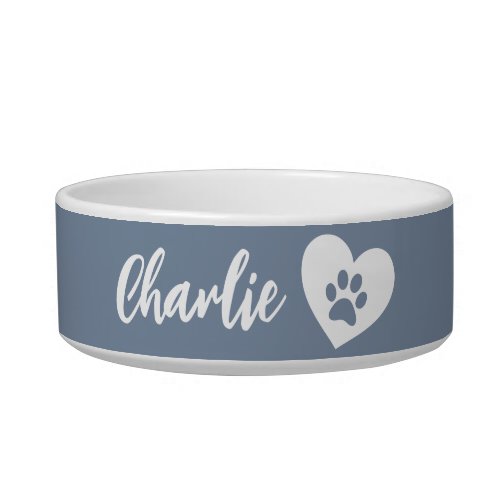 Personalized Blue Paw Heart Name Bowl