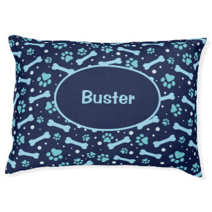 Personalized Blue Paw Prints Dog Bones Dog  Pet Bed