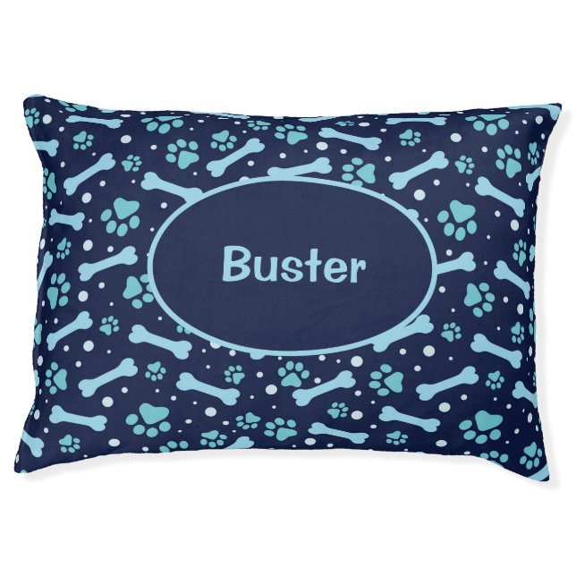 Personalized Blue Paw Prints Dog Bones Dog  Pet Bed (Front)