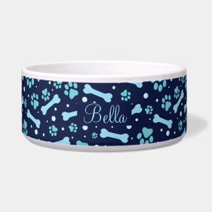 Personalized Blue Paw Prints Dog Bowl