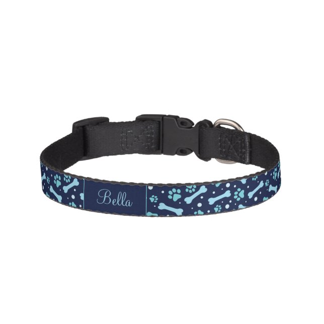 Personalized Blue Paw Prints Dog Pet Collar (Front)