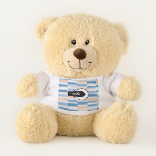 Personalized Blue Peach Watercolor Small Teddy Bear
