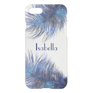 Personalized Blue Peacock Feather Clear Iphone SE/8/7 Case
