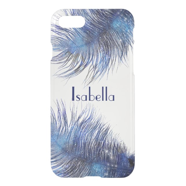 Personalized Blue Peacock Feather Clear Iphone Uncommon iPhone Case (Back)