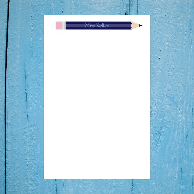 Personalized Blue Pencil Teacher Custom Stationery (Creator Uploaded)